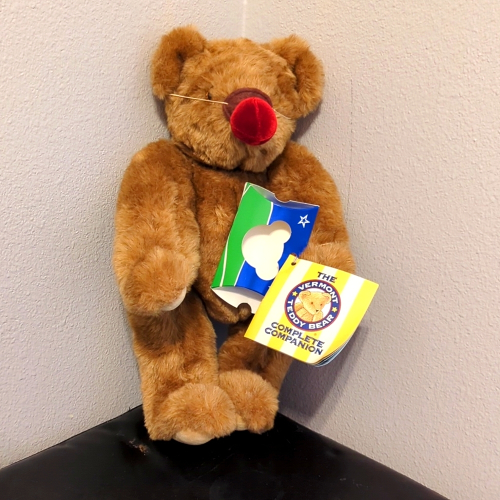 Vermont Teddy Bear with Clown nose 15" brown stuffed animal articulating limbs
